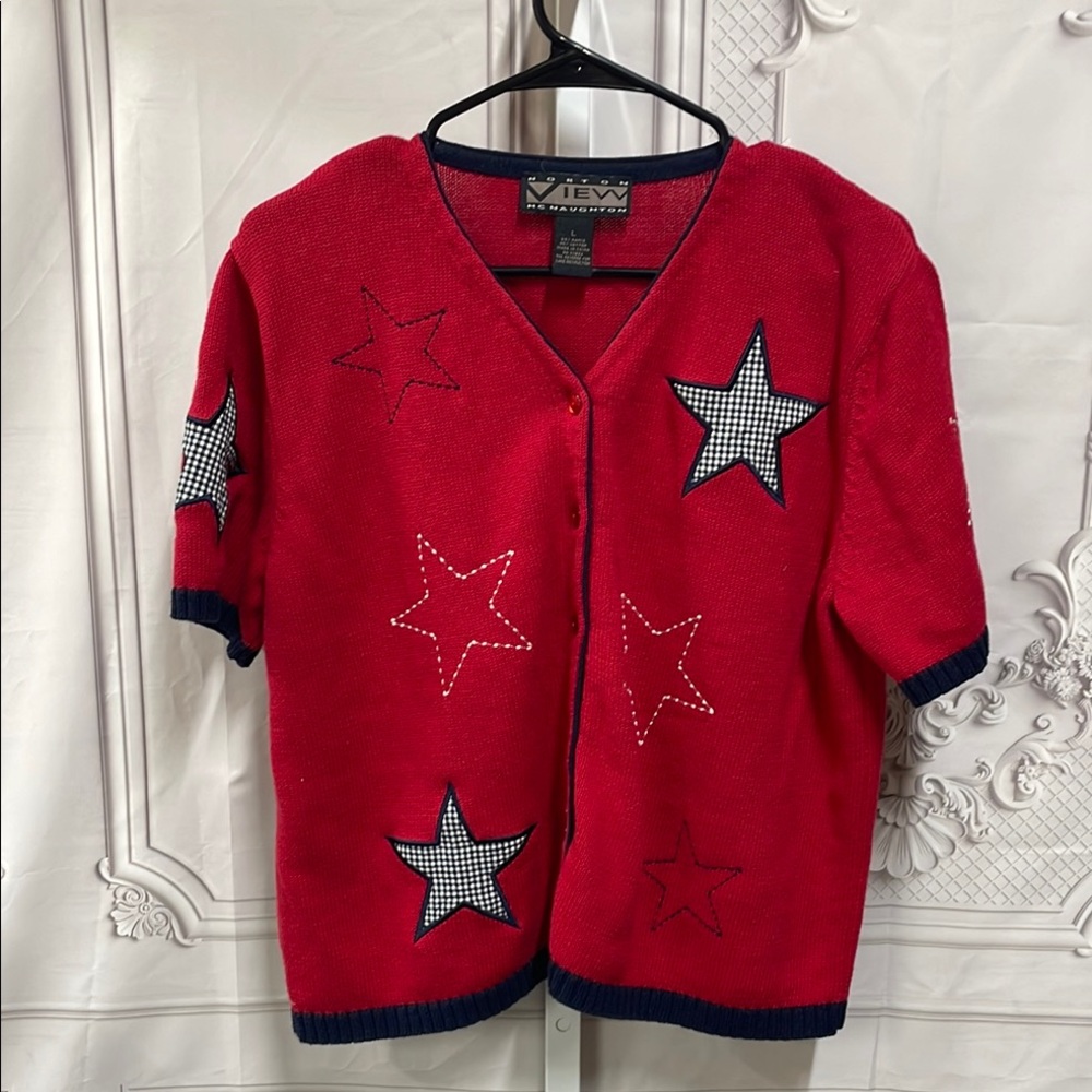 Norton McNaughton View vintage  stars patriotic short sleeve sweater siz…